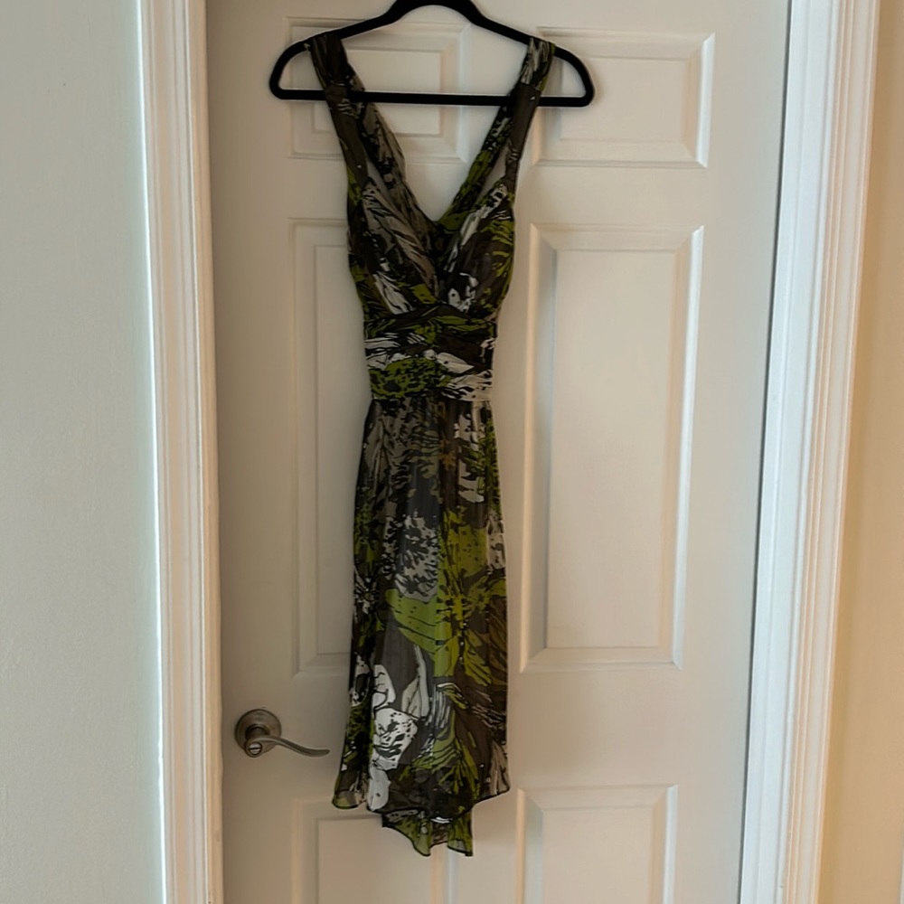 Stunning dress with padded cups and back elastic waist multi green , black